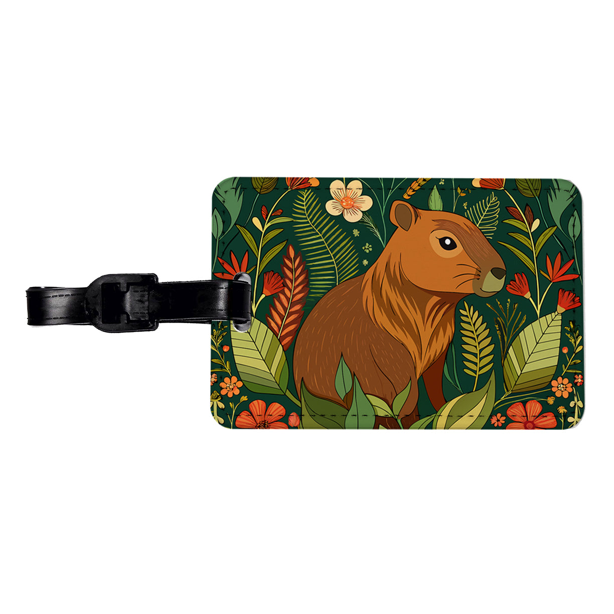 Capybara Botanical Art Nouveau Travel Faux Leather Luggage Tag