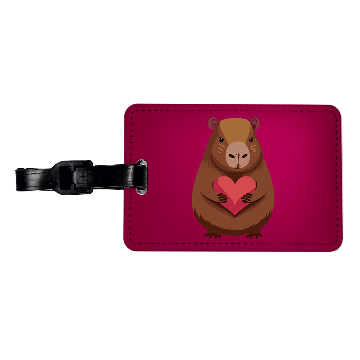 Capybara Love Holding Heart Valentines Day Anniversary Travel Faux Leather Luggage Tag