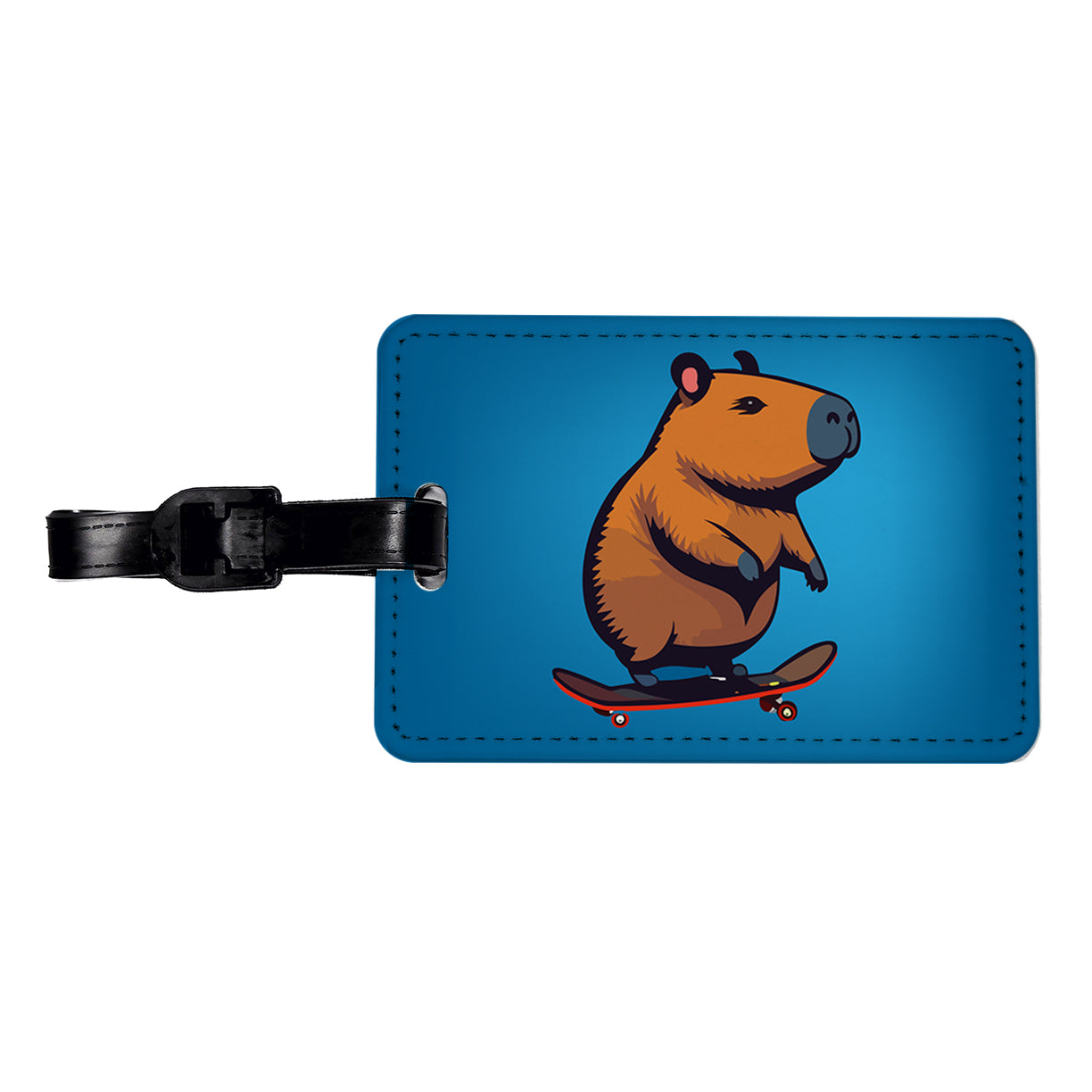 Capybara Riding Skateboard Skater Funny Travel Faux Leather Luggage Tag