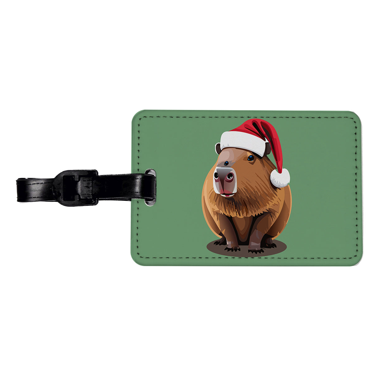 Capybara Santa Hat Christmas Travel Faux Leather Luggage Tag