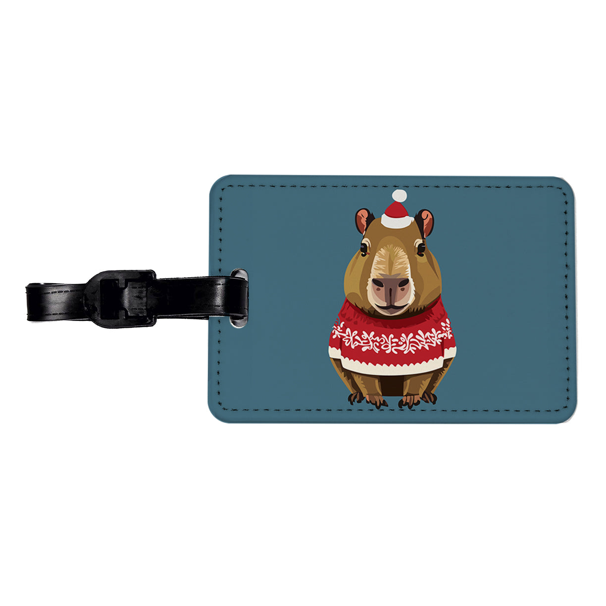 Capybara Wearing Christmas Sweater Funny Travel Faux Leather Luggage Tag