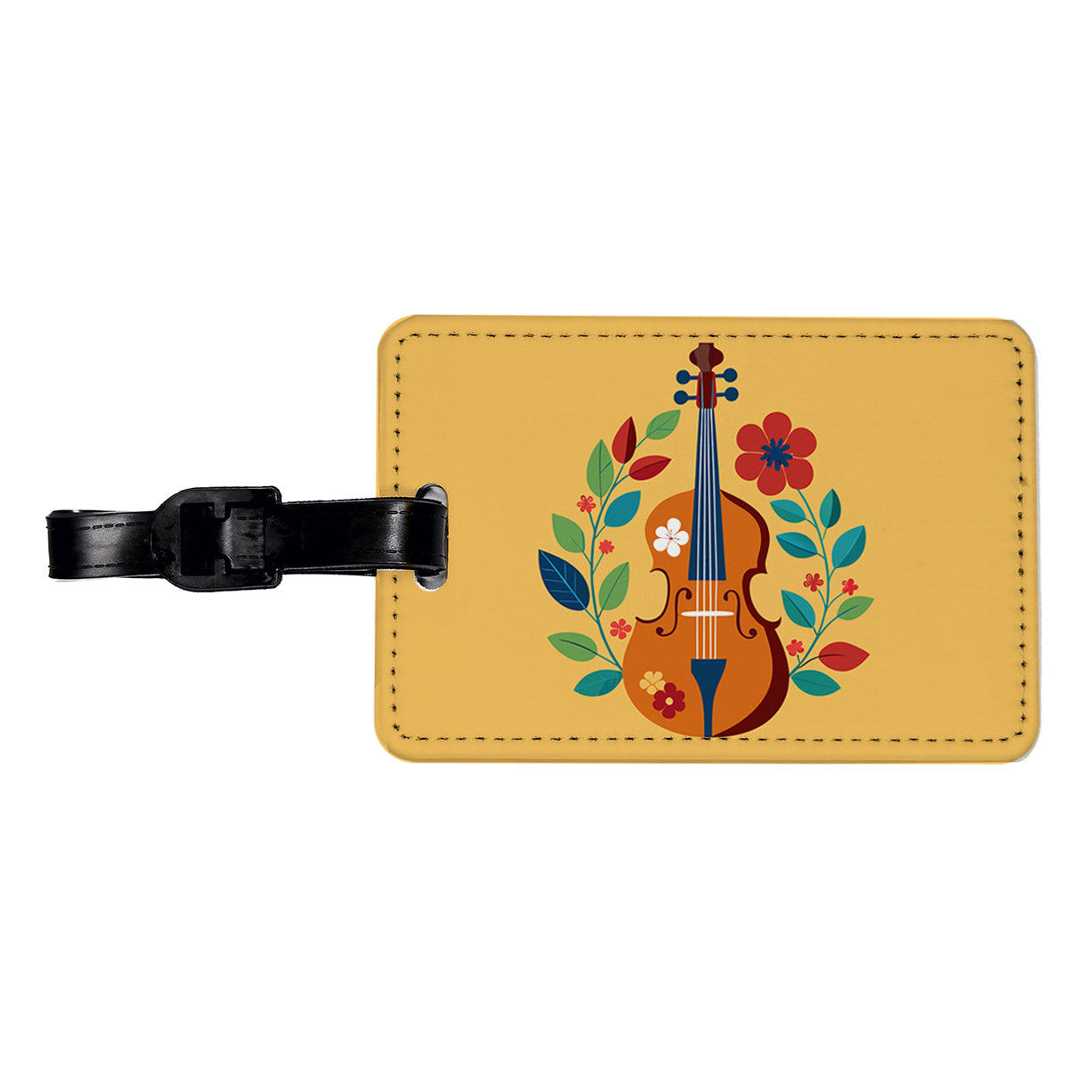 Cello Floral Motif Music Travel Faux Leather Luggage Tag