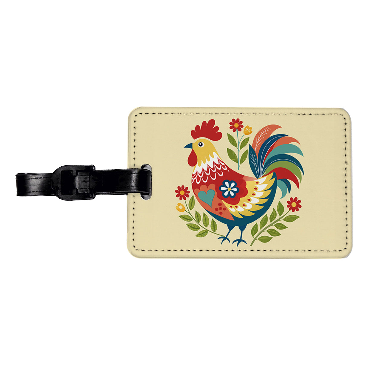 Chicken Rooster Flowers Travel Faux Leather Luggage Tag