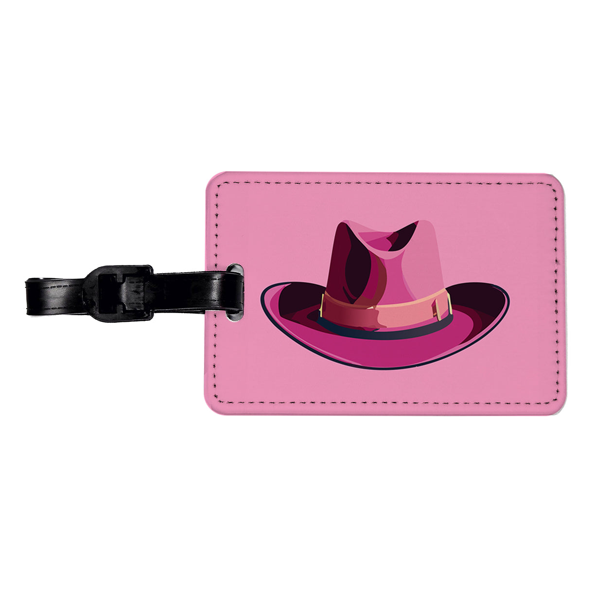 Cowgirl Hat Pink Western Country Travel Faux Leather Luggage Tag