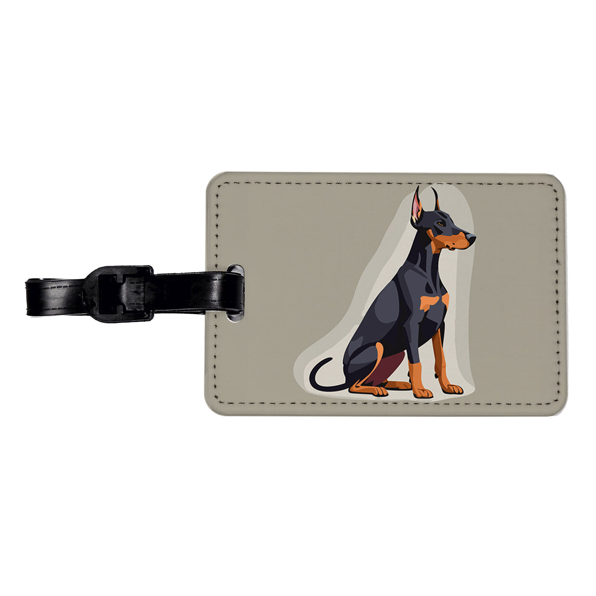 Doberman Dog Sitting Travel Faux Leather Luggage Tag