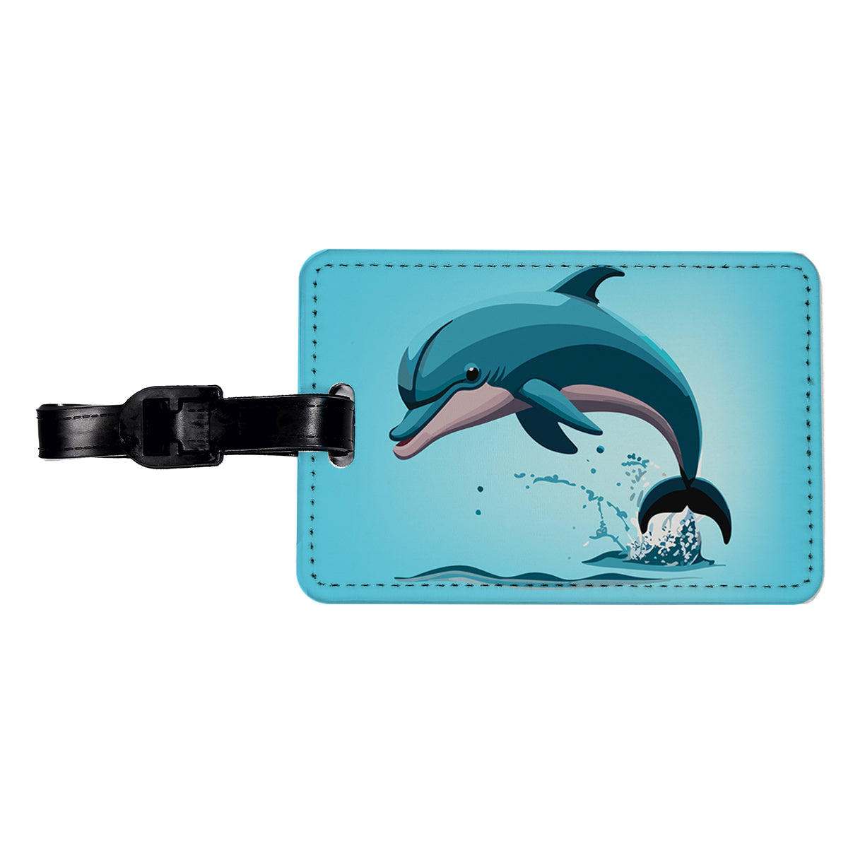 Dolphin Jumping Out of Water Travel Faux Leather Luggage Tag