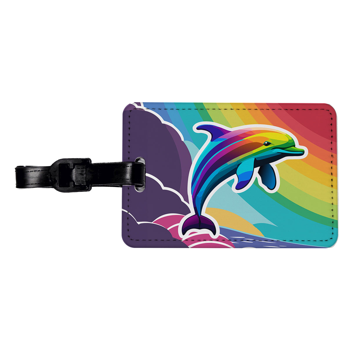 Dolphin Rainbow Cute Travel Faux Leather Luggage Tag