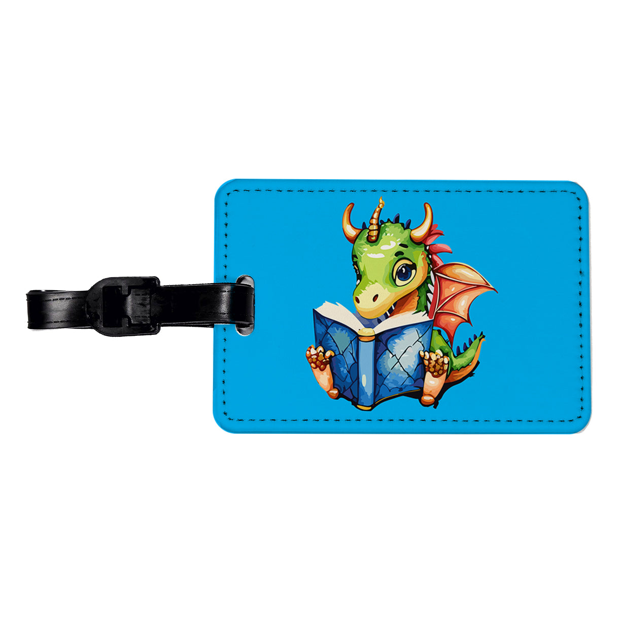 Dragon Reading Book Reader Travel Faux Leather Luggage Tag