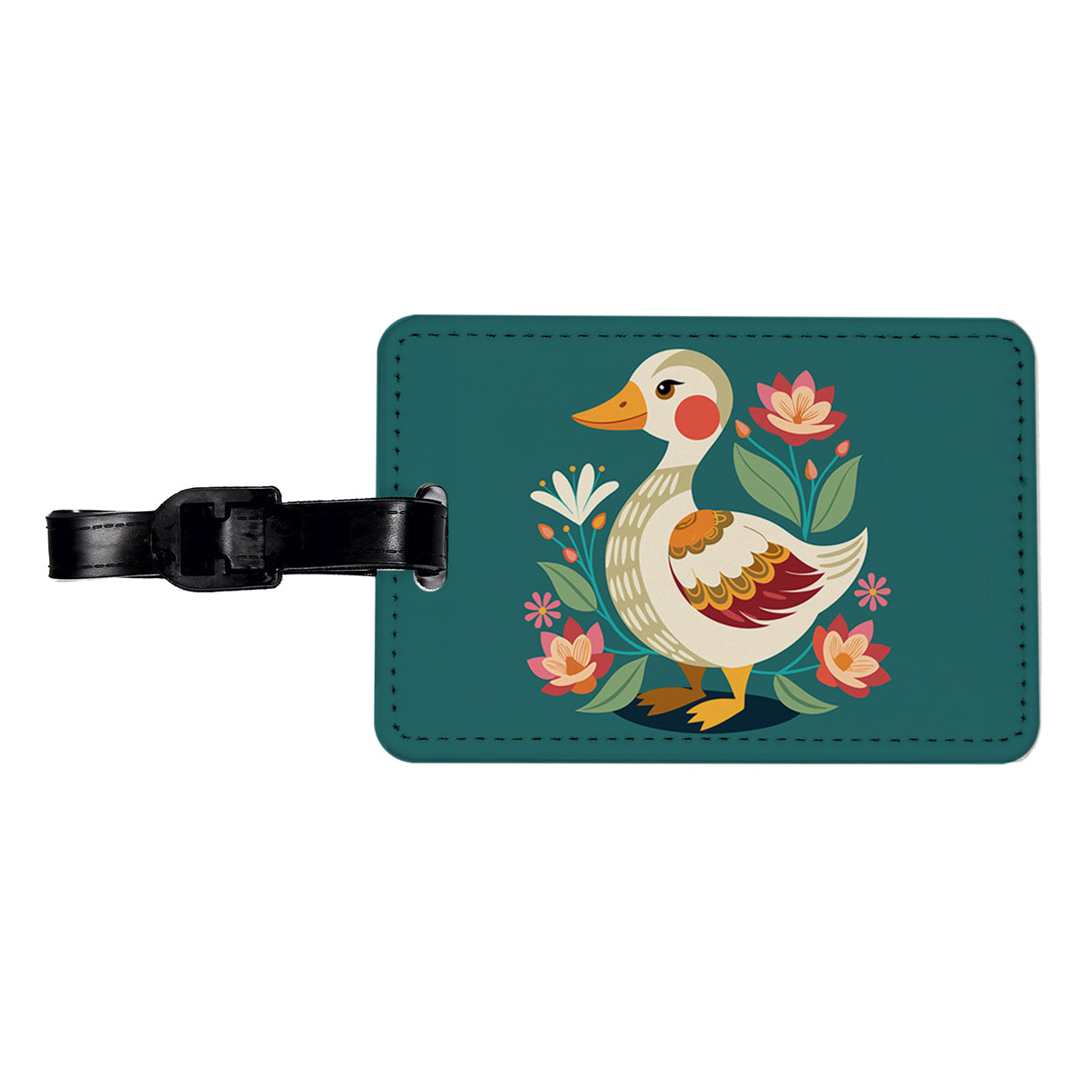 Duck Floral Flowers Travel Faux Leather Luggage Tag