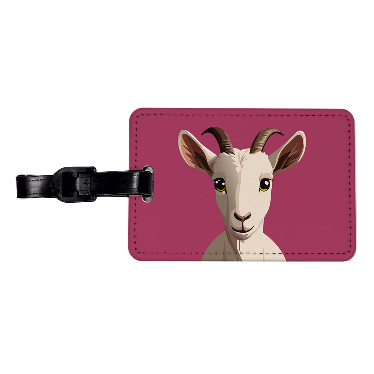 Goat Head Staring Cute Travel Faux Leather Luggage Tag