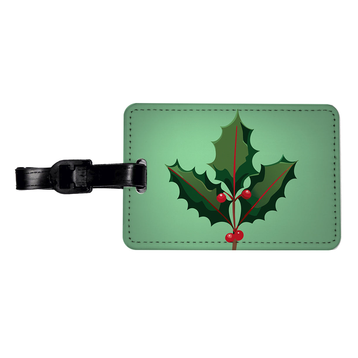 Holly Christmas Greenery Travel Faux Leather Luggage Tag
