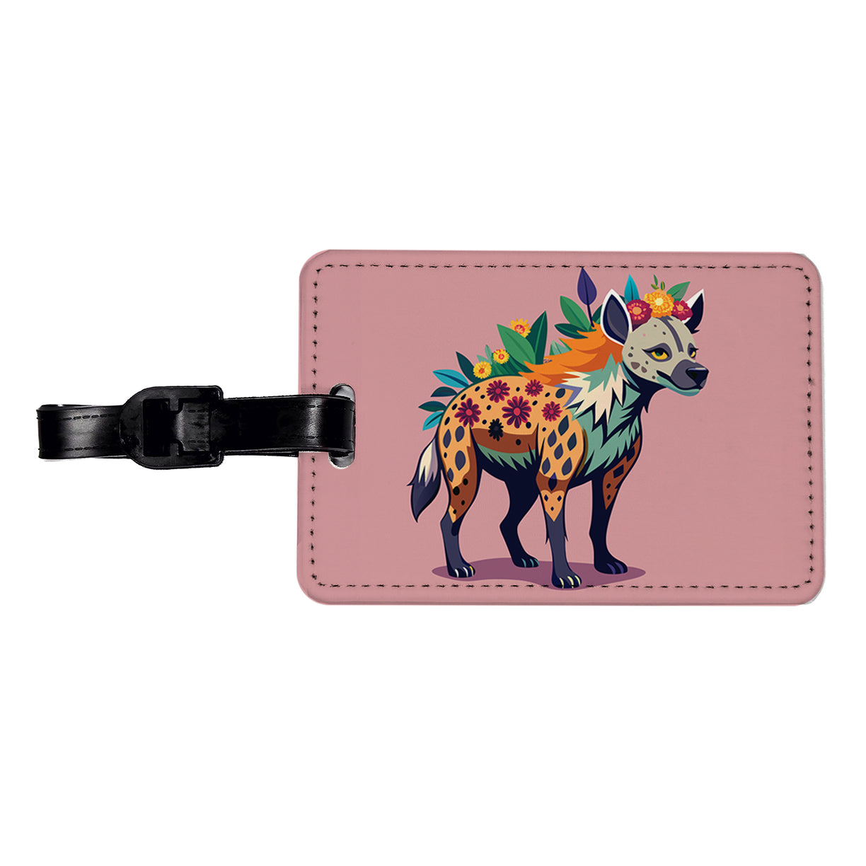 Hyena Floral Flowers Travel Faux Leather Luggage Tag