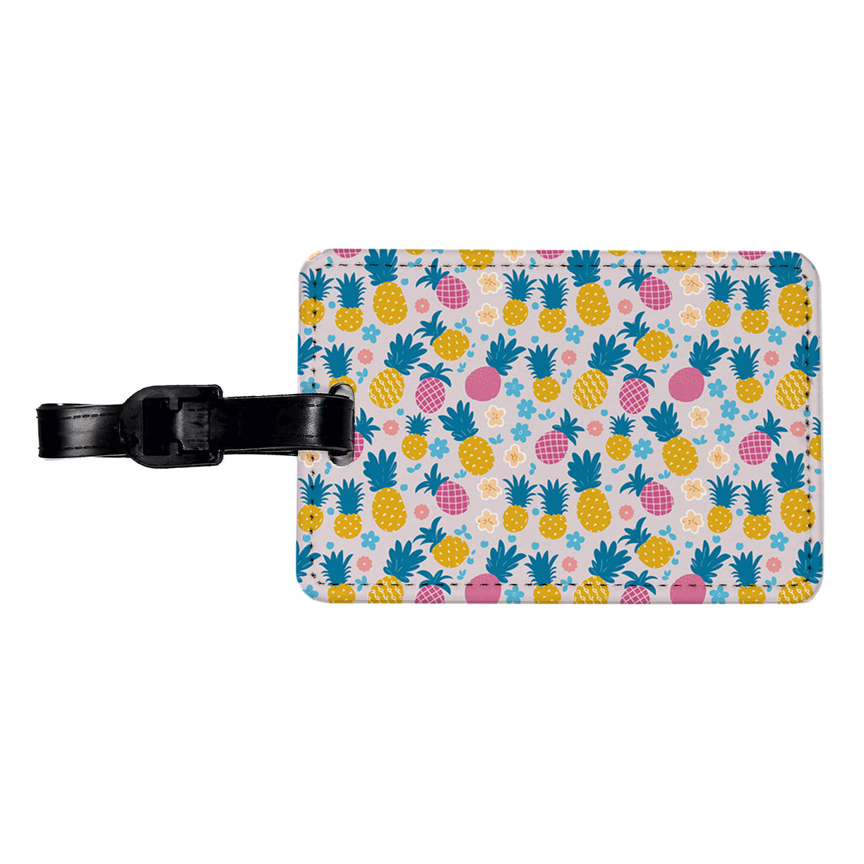 Pineapples Tropical Flowers Pattern Travel Faux Leather Luggage Tag