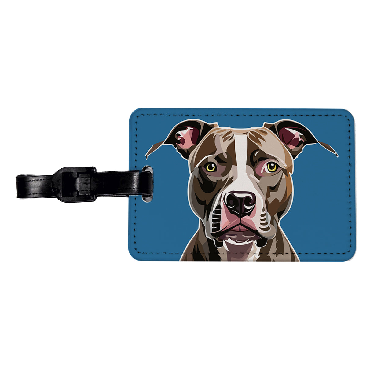 Pit Bull Dog Face Staring Travel Faux Leather Luggage Tag