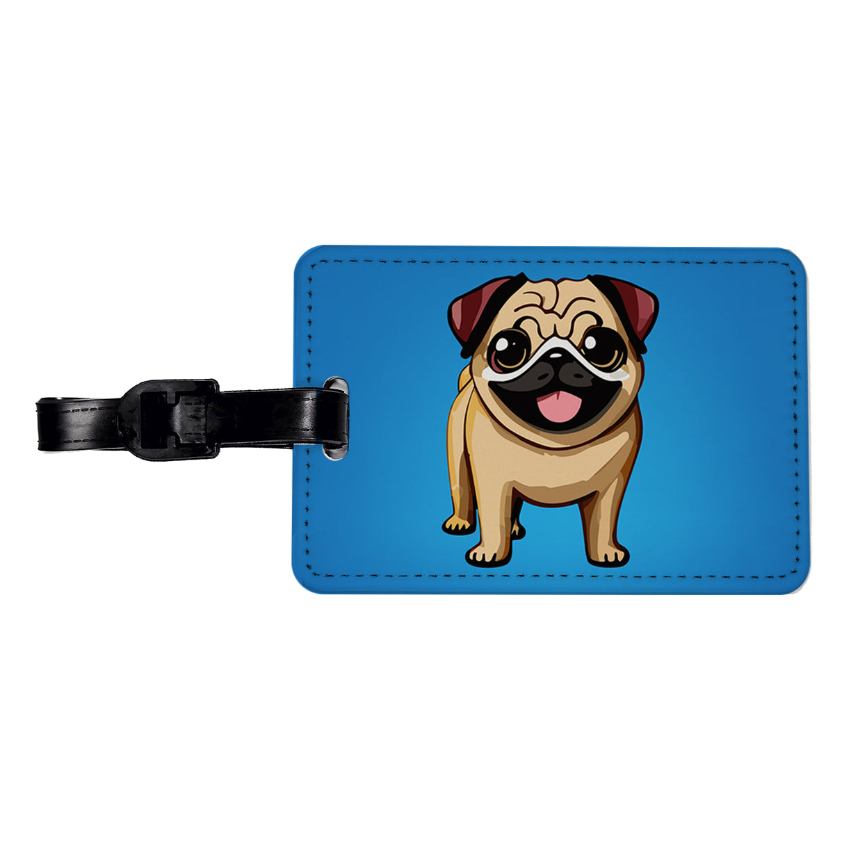 Pug Smiling Standing Travel Faux Leather Luggage Tag