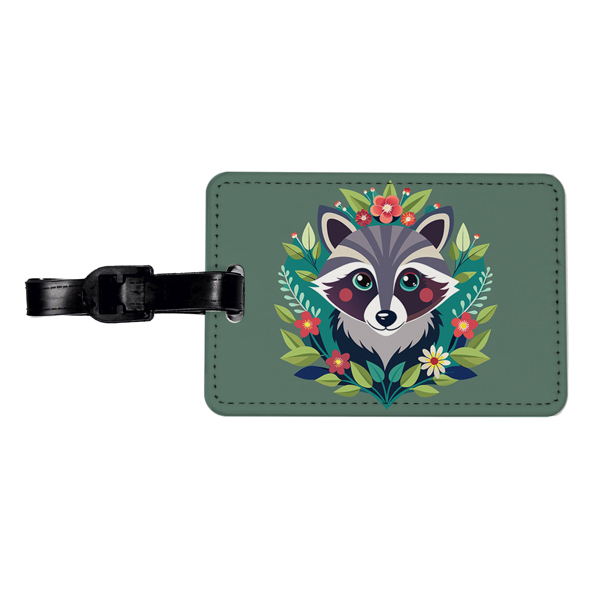 Raccoon in Floral Wreath Travel Faux Leather Luggage Tag
