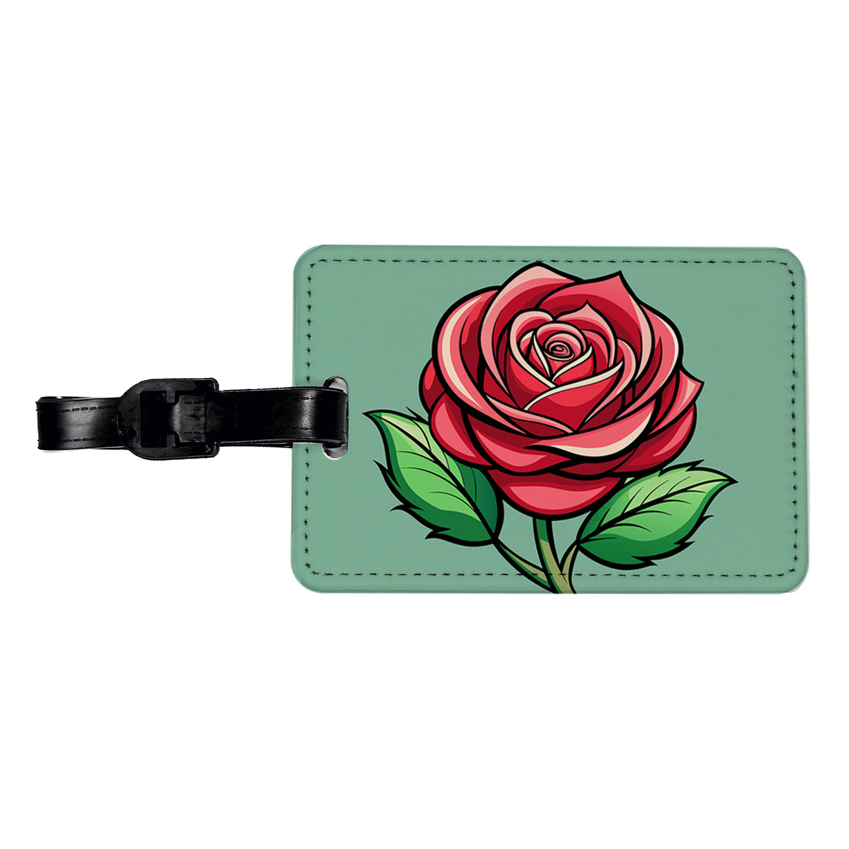 Rose Flower Bud Red Travel Faux Leather Luggage Tag