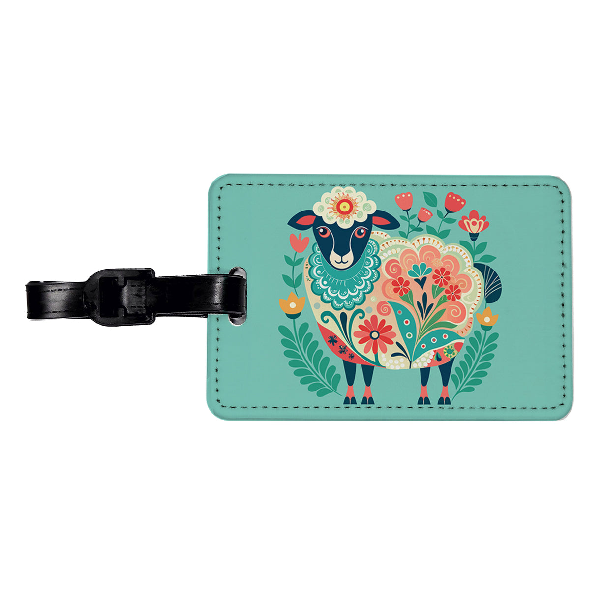 Sheep Floral Flowers Travel Faux Leather Luggage Tag