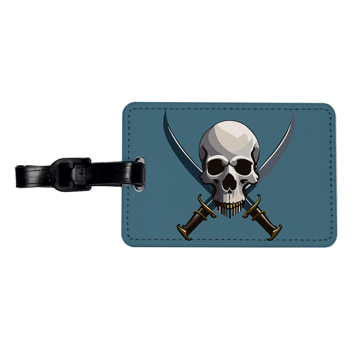 Skull Pirate Crossed Swords Travel Faux Leather Luggage Tag