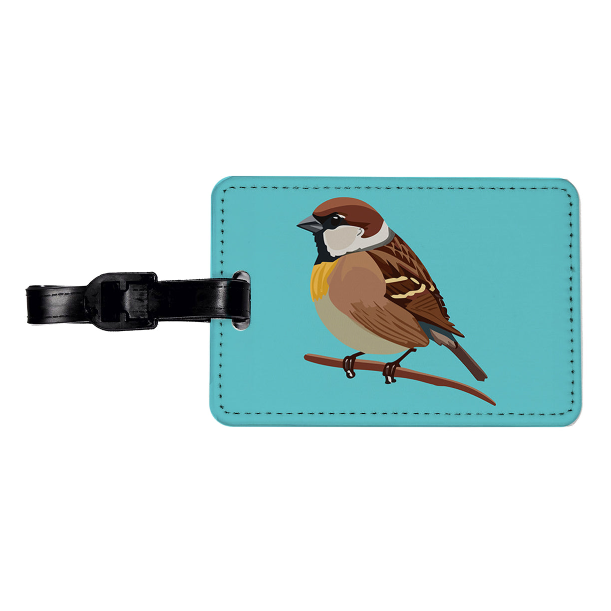 Sparrow Bird on Branch Travel Faux Leather Luggage Tag