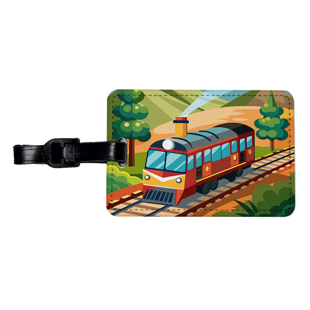 Train on Track Travel Faux Leather Luggage Tag
