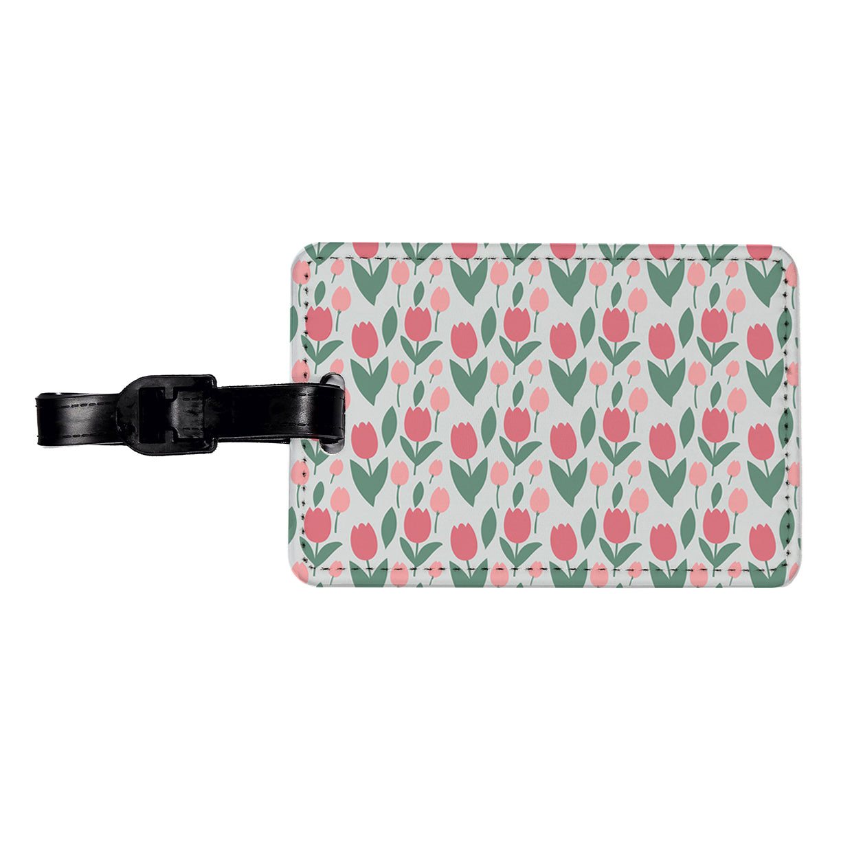 Tulips Pink Flowers Muted Pattern Travel Faux Leather Luggage Tag