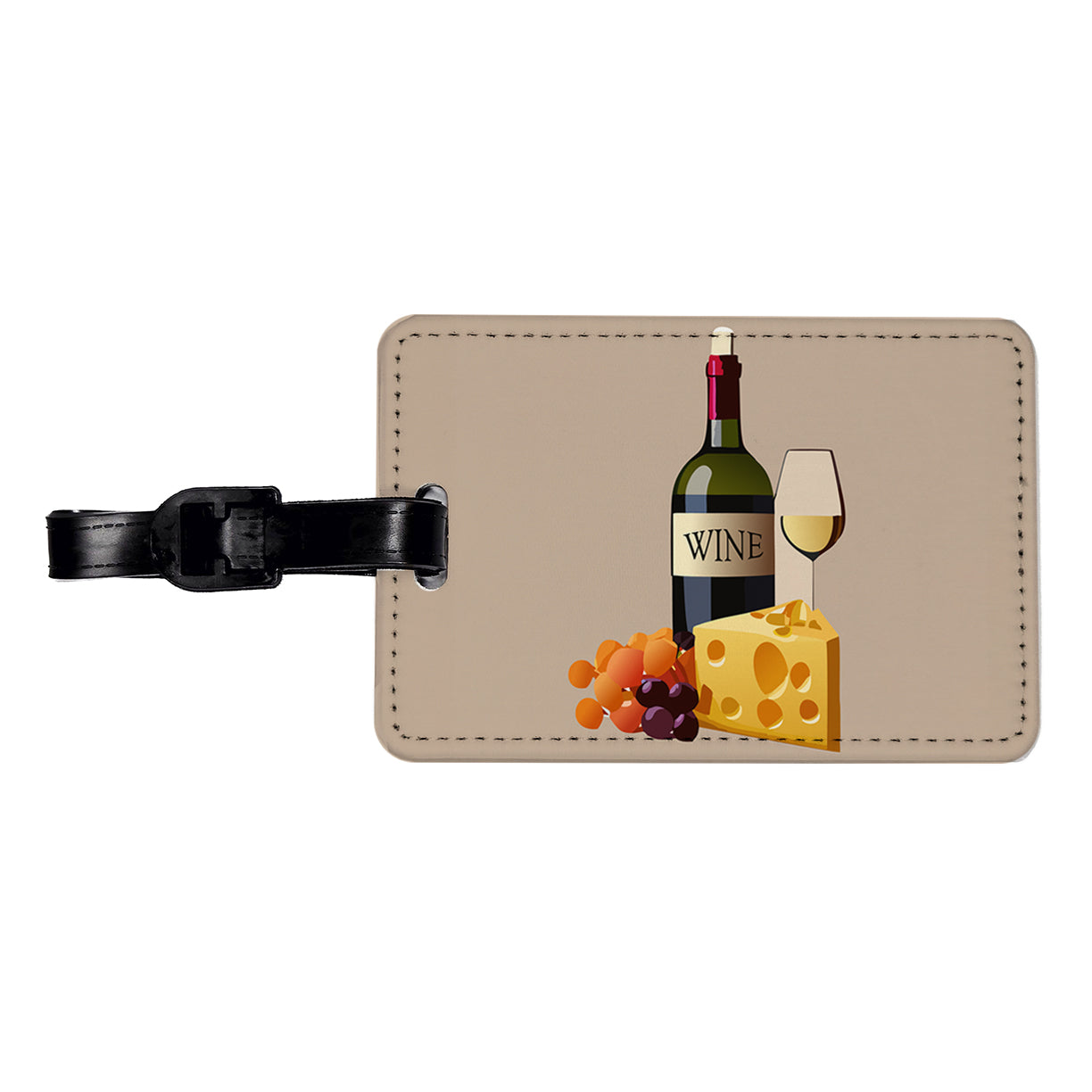 Wine Cheese Grapes Travel Faux Leather Luggage Tag