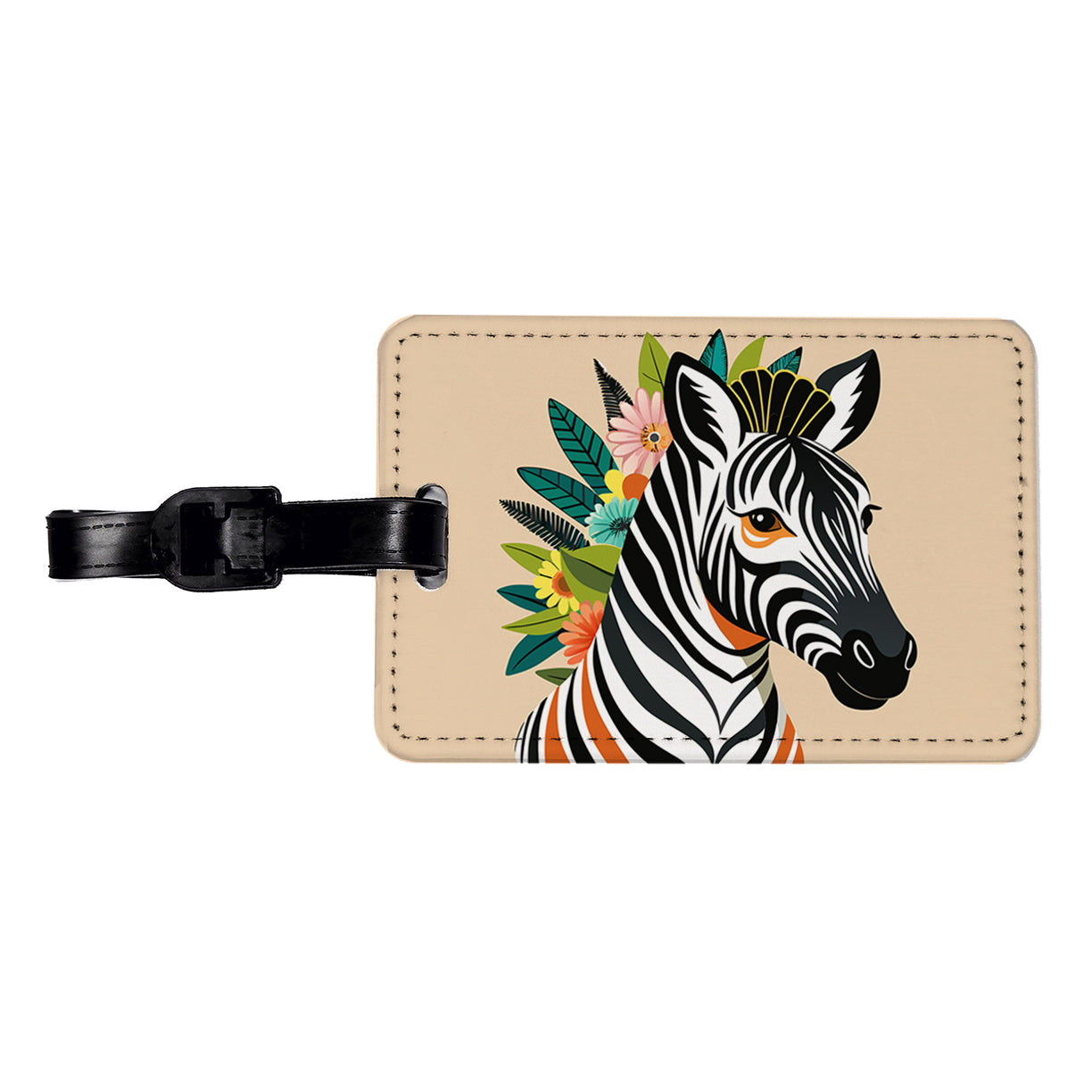 Zebra Head Floral Flowers Travel Faux Leather Luggage Tag