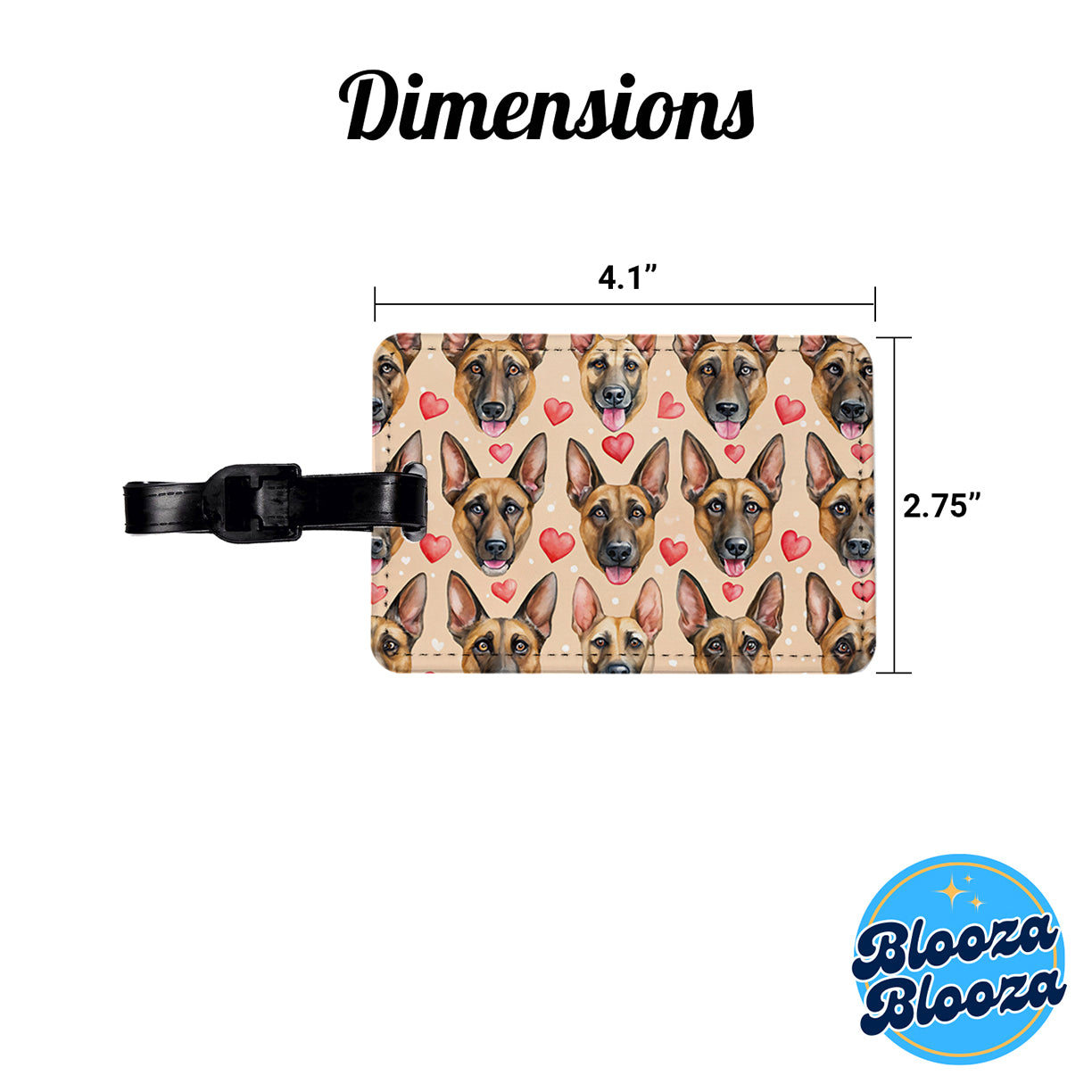 Belgian Malinois Dog Faces Hearts Travel Faux Leather Luggage Tag