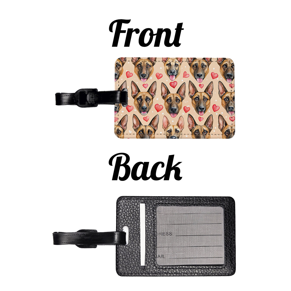 Belgian Malinois Dog Faces Hearts Travel Faux Leather Luggage Tag