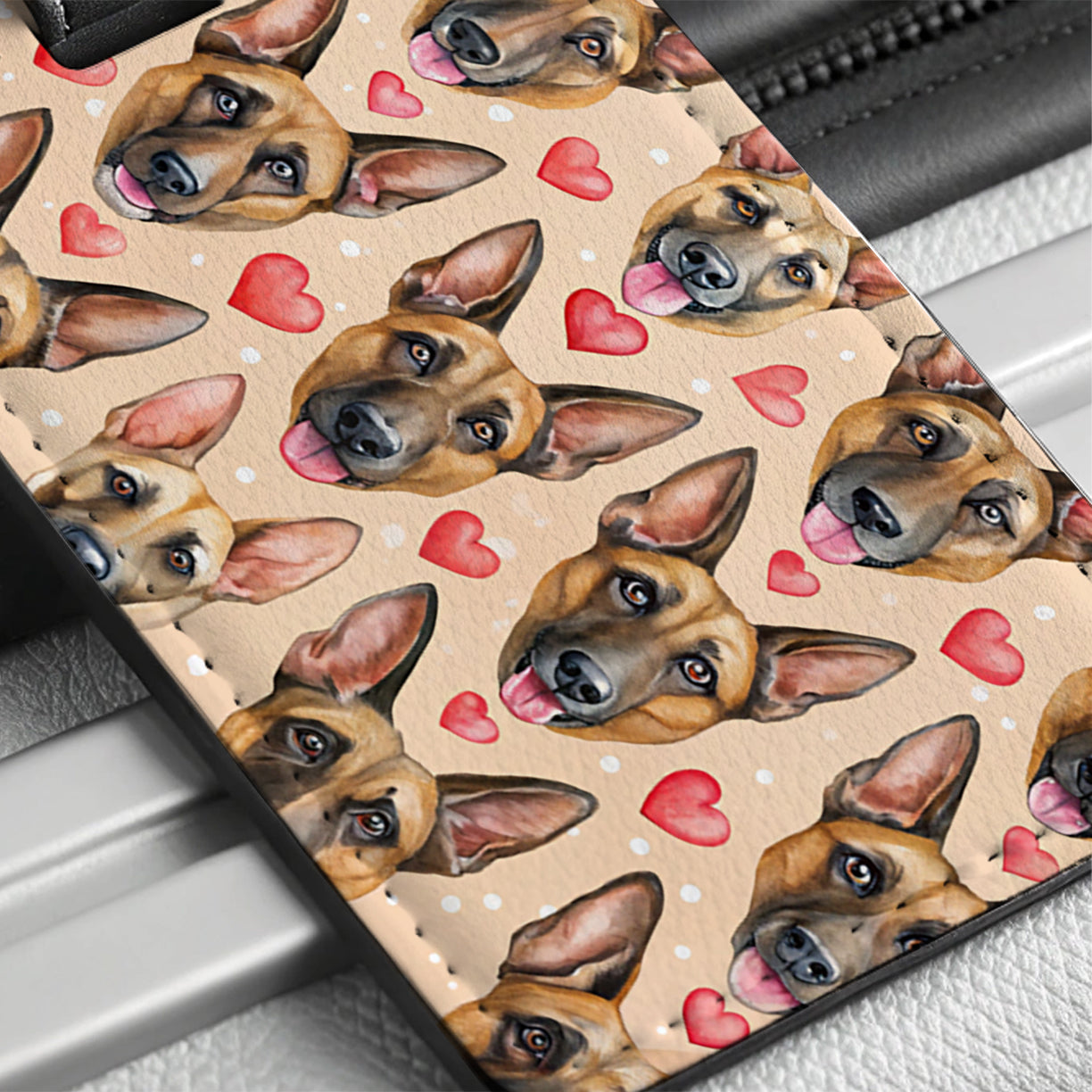 Belgian Malinois Dog Faces Hearts Travel Faux Leather Luggage Tag