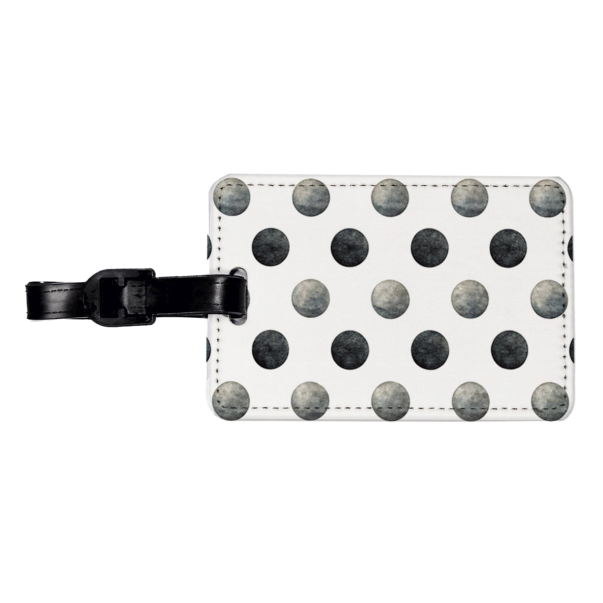 Black Polka Dots White Background Travel Faux Leather Luggage Tag