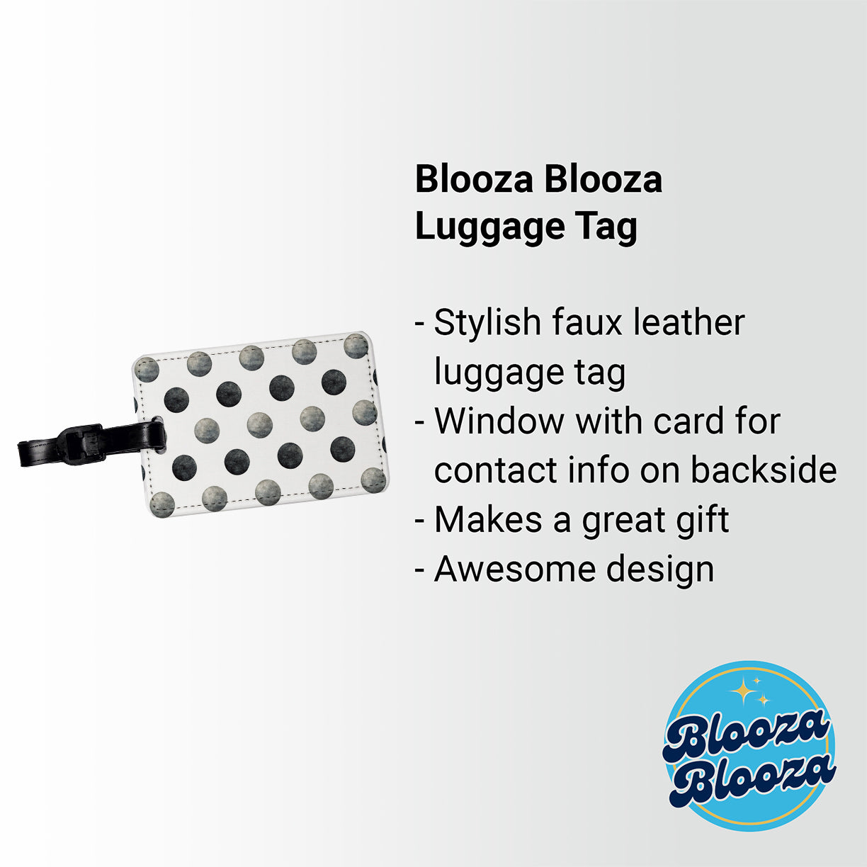 Black Polka Dots White Background Travel Faux Leather Luggage Tag