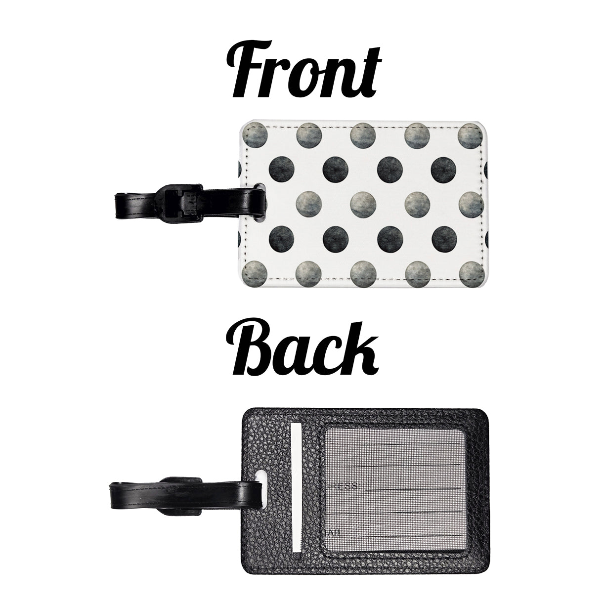 Black Polka Dots White Background Travel Faux Leather Luggage Tag