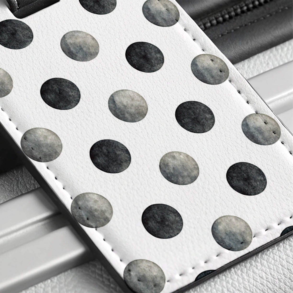 Black Polka Dots White Background Travel Faux Leather Luggage Tag