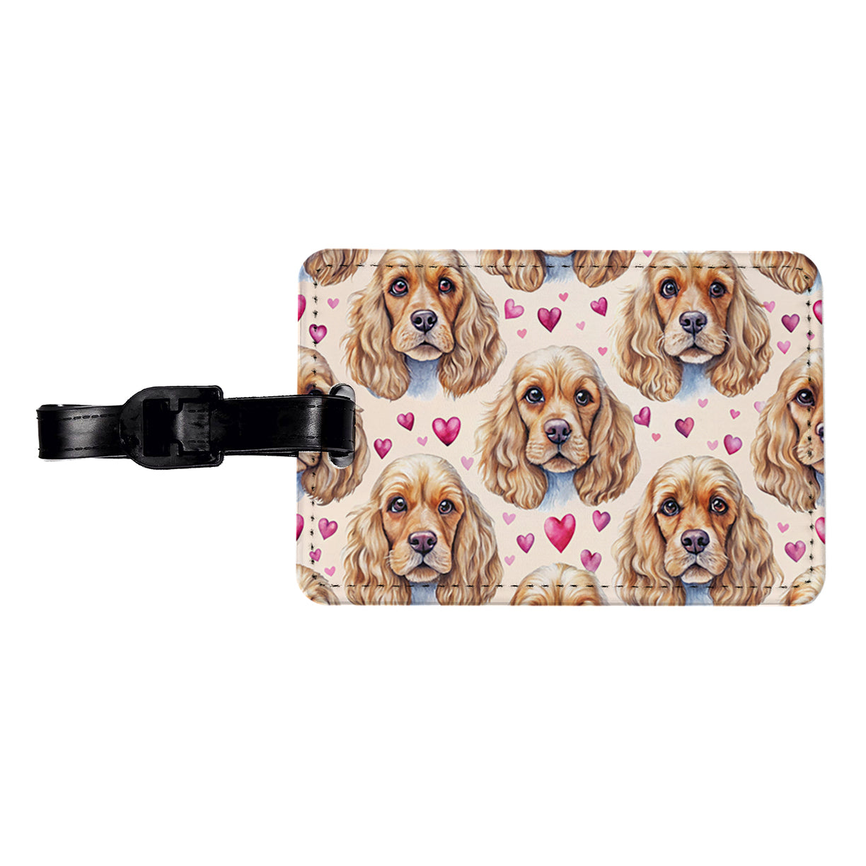 Cute English Cocker Spaniel Dog Faces Travel Faux Leather Luggage Tag