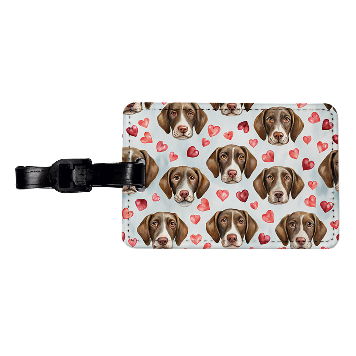 Cute German Shorthaired Pointer Dog Faces Hearts Travel Faux Leather Luggage Tag