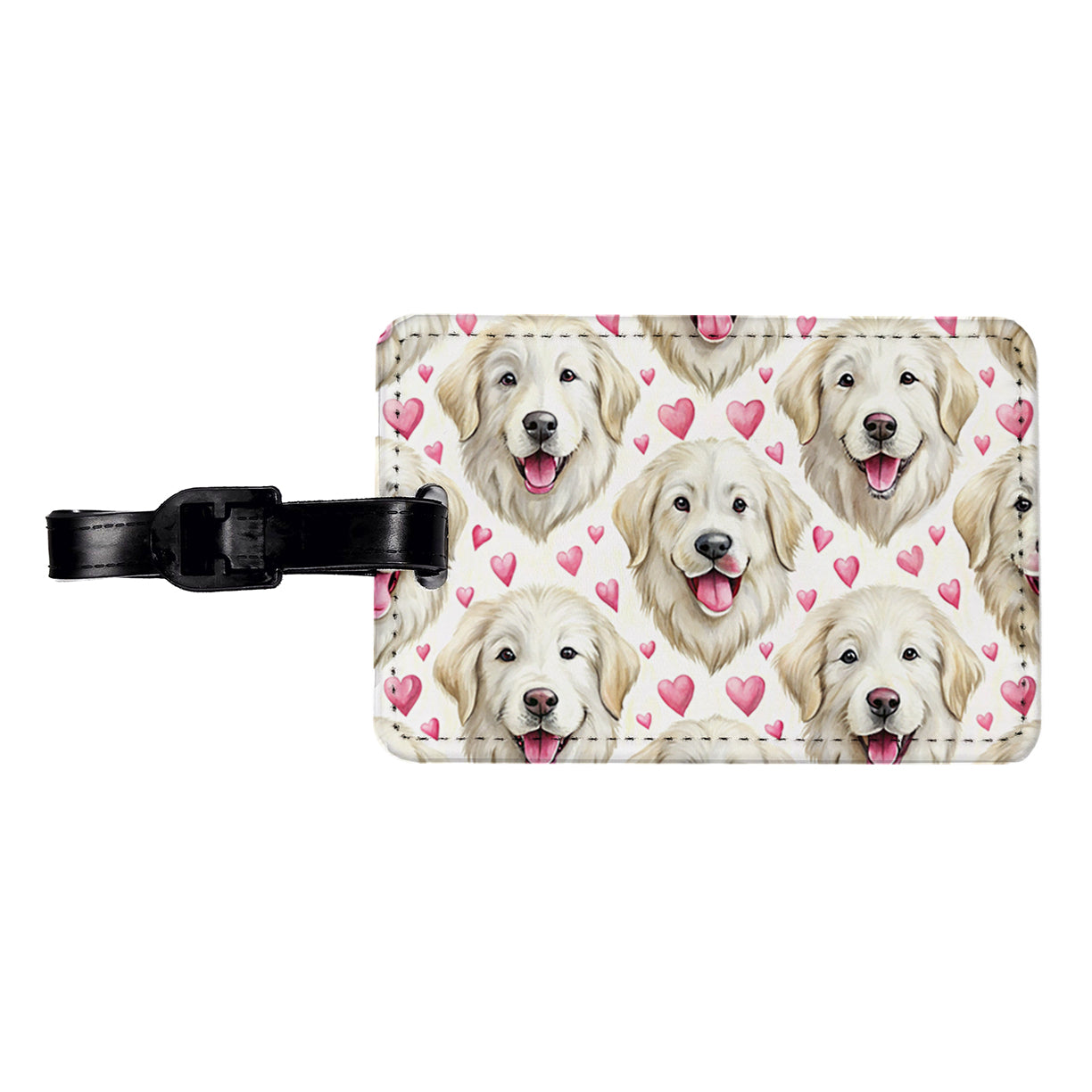 Cute Great Pyrenees Dog Faces Hearts Travel Faux Leather Luggage Tag