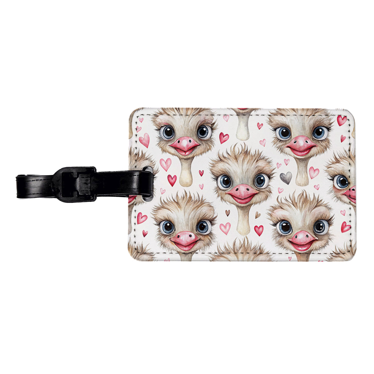 Cute Ostriches Faces Hearts Travel Faux Leather Luggage Tag