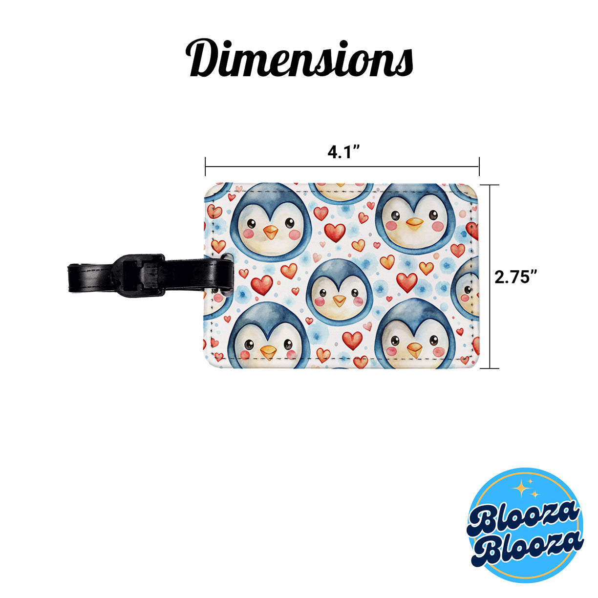 Cute Penguin Faces Hearts Watercolor Travel Faux Leather Luggage Tag