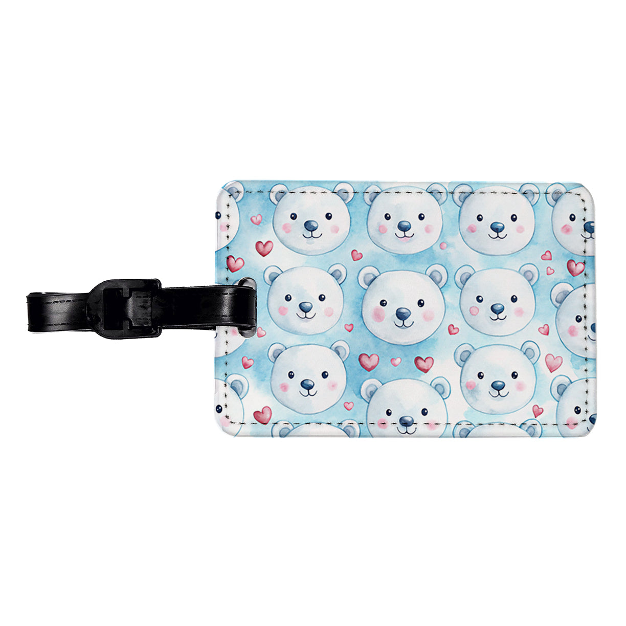 Cute Polar Bear Faces Hearts Travel Faux Leather Luggage Tag