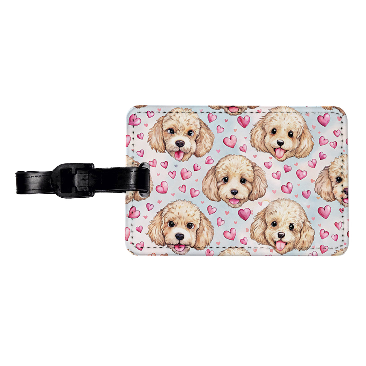 Cute Poodle Dog Faces Hearts Travel Faux Leather Luggage Tag