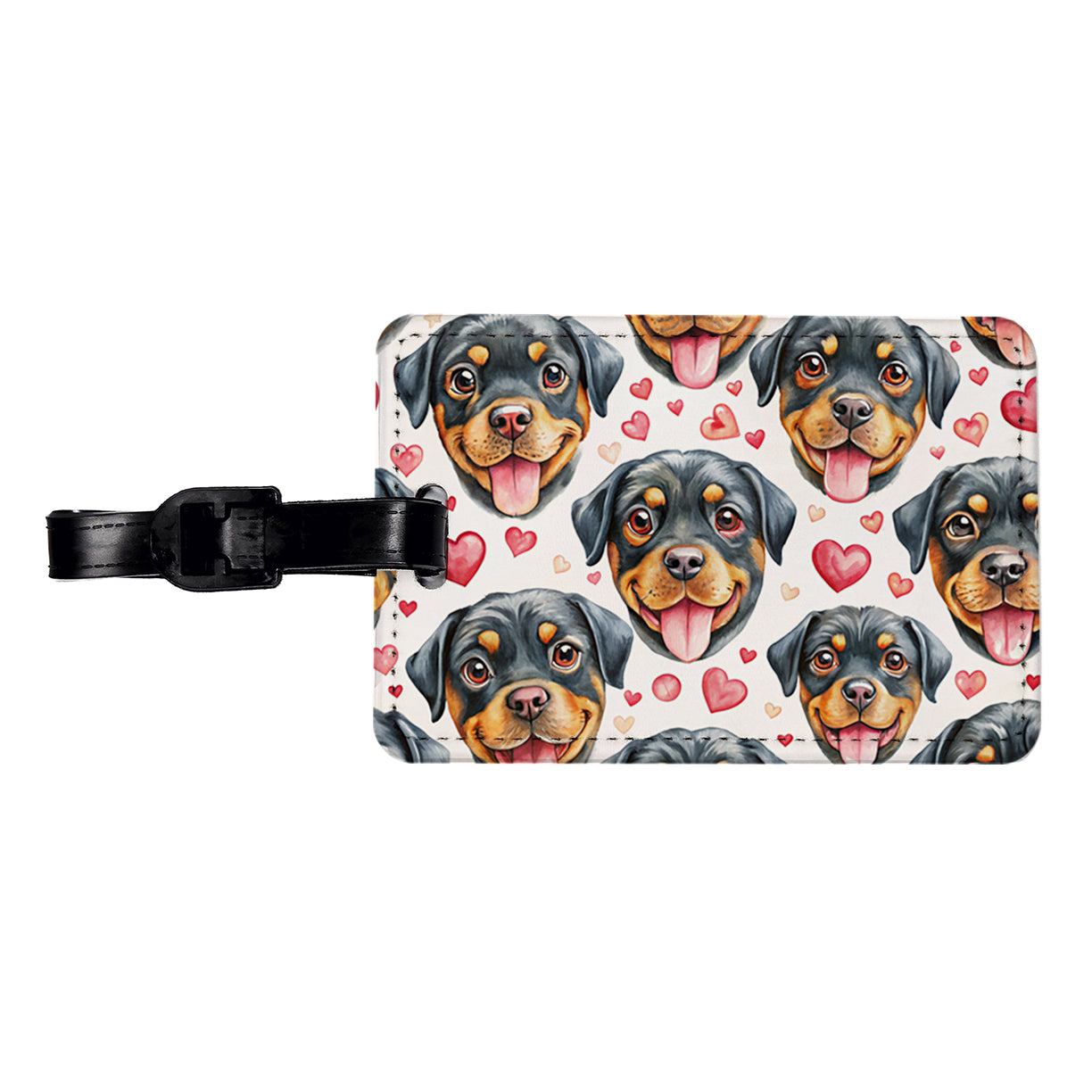 Cute Rottweiler Dog Faces Hearts Travel Faux Leather Luggage Tag