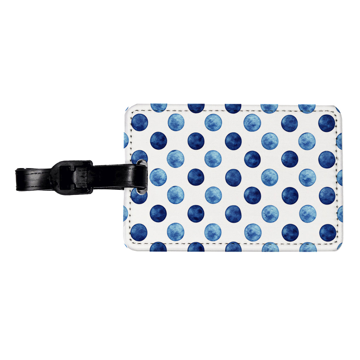 Dark Blue Polka Dots White Background Travel Faux Leather Luggage Tag