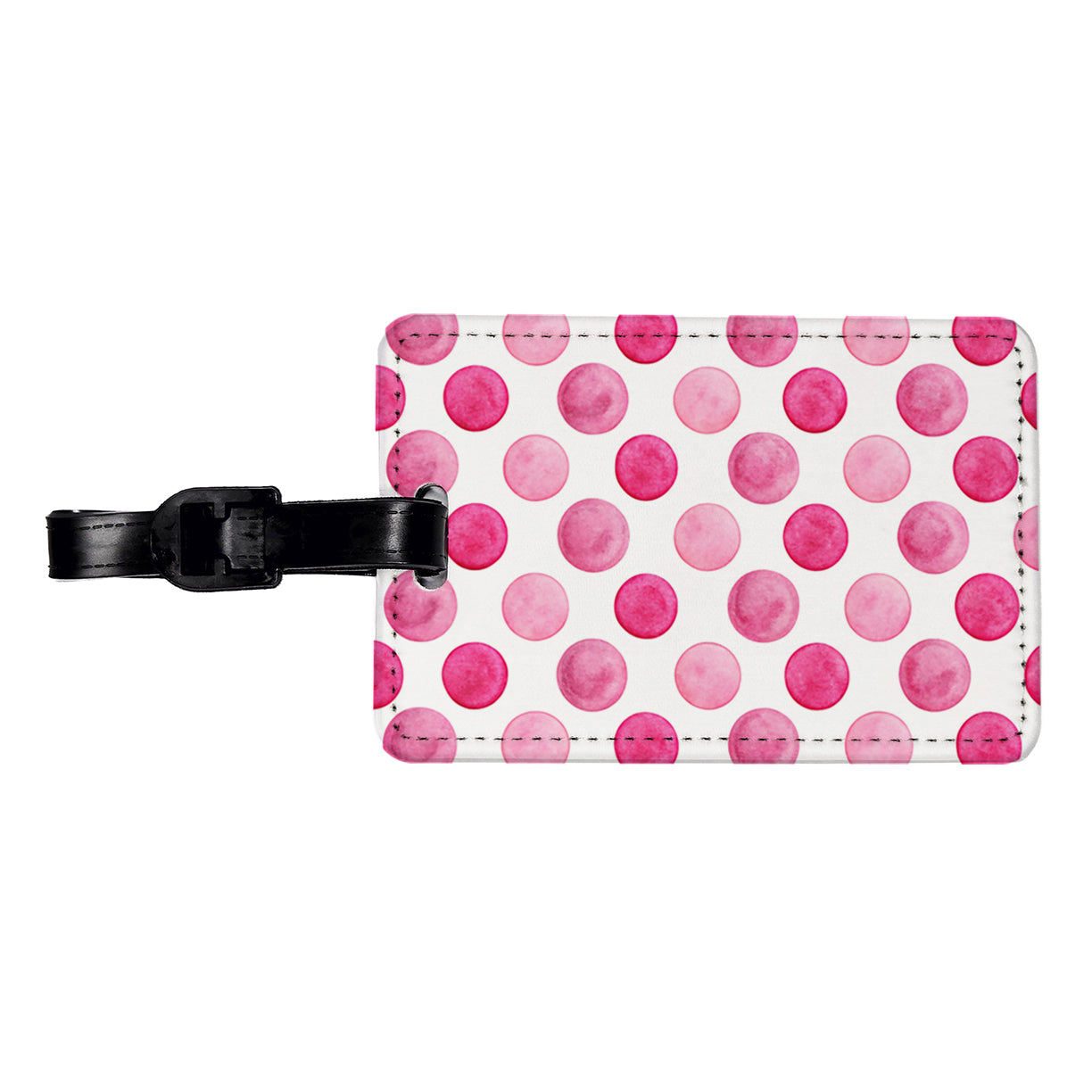 Hot Pink Polka Dots White Background Travel Faux Leather Luggage Tag