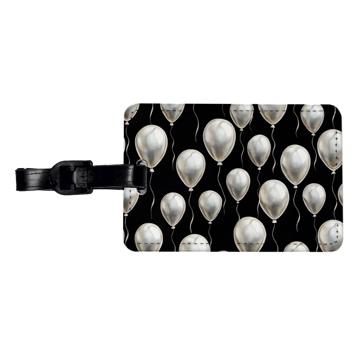White Balloons Black Background Birthday Travel Faux Leather Luggage Tag
