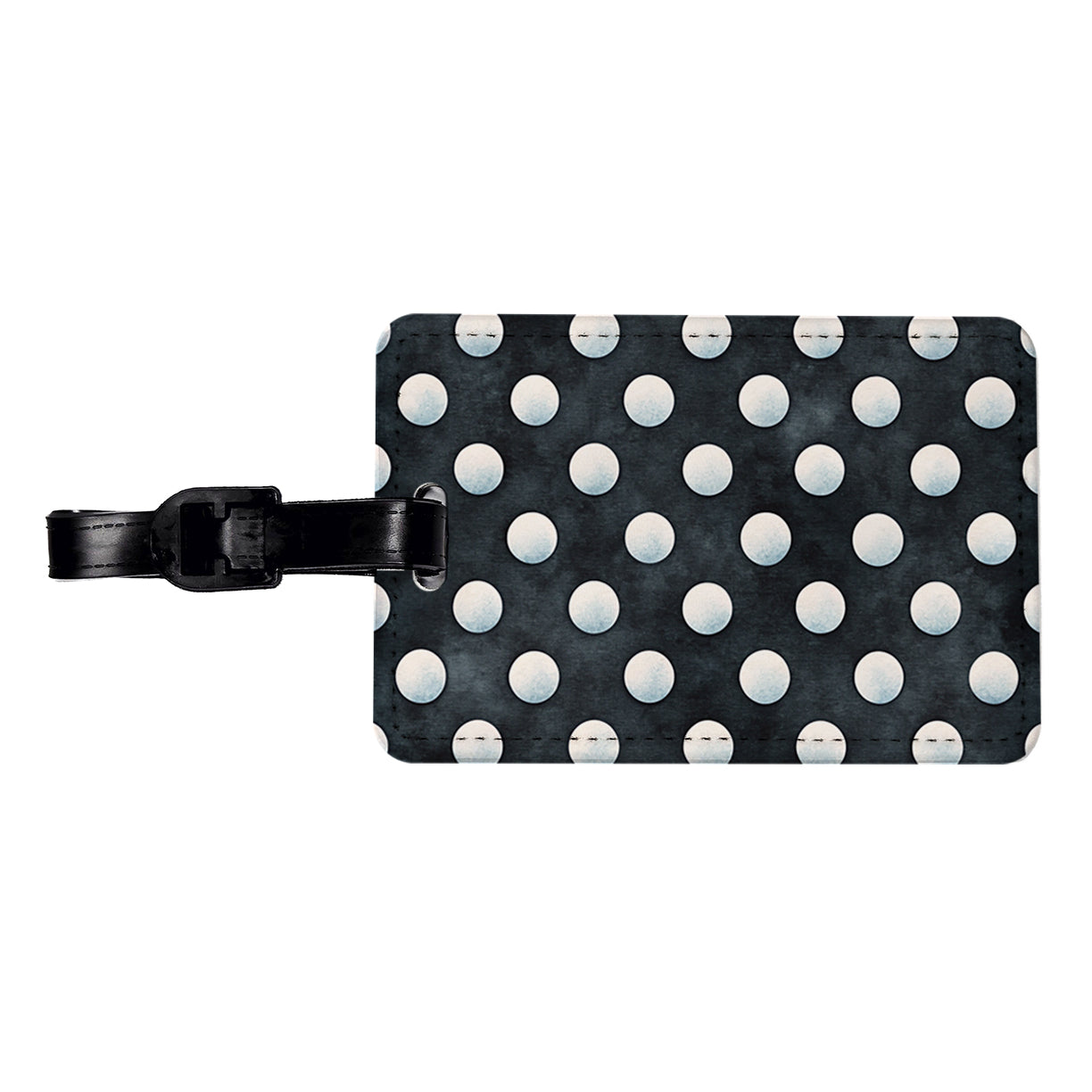 White Polka Dots Black Background Travel Faux Leather Luggage Tag