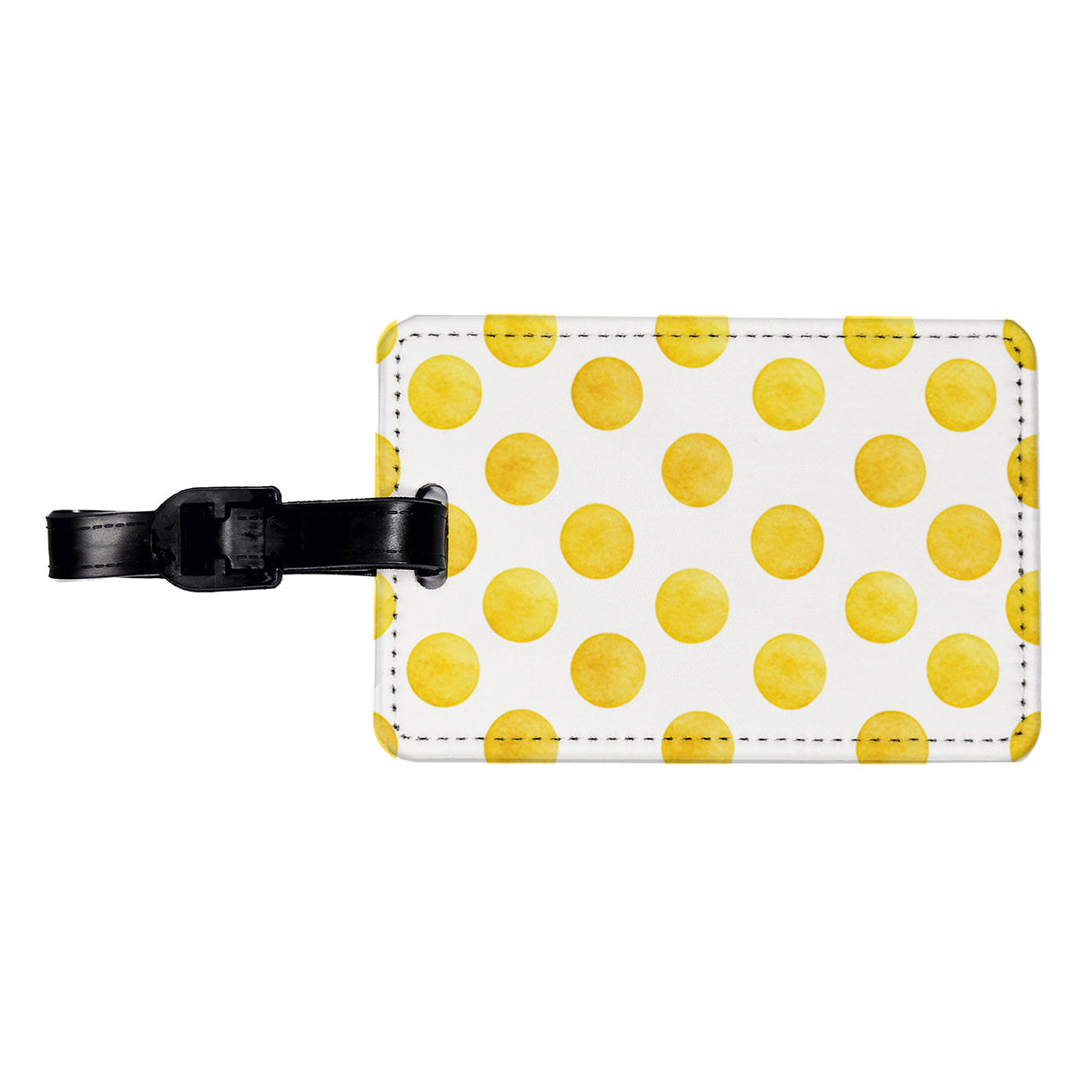 Yellow Polka Dots White Background Travel Faux Leather Luggage Tag