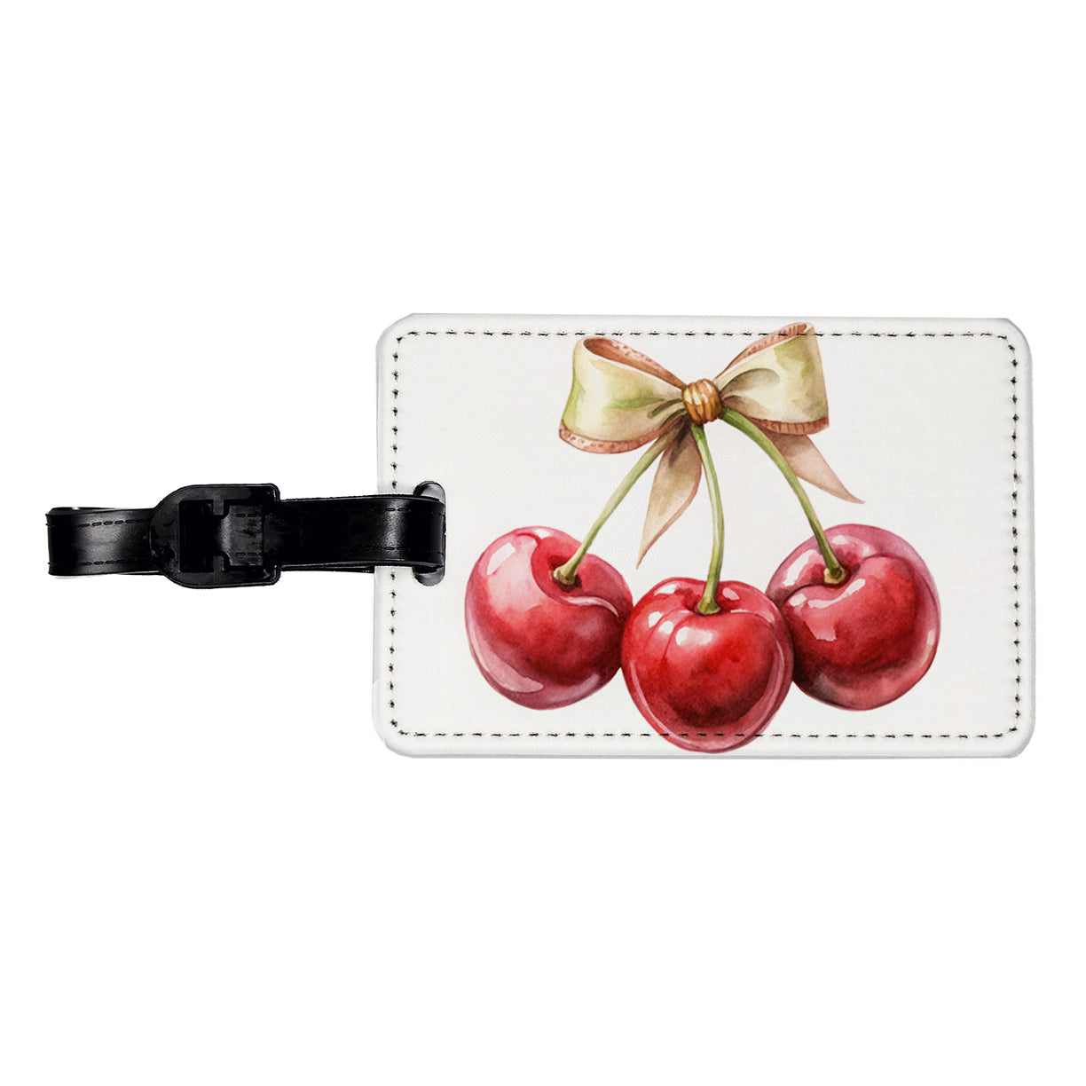 Bow Tied Around Cherries Coquette Travel Faux Leather Luggage Tag