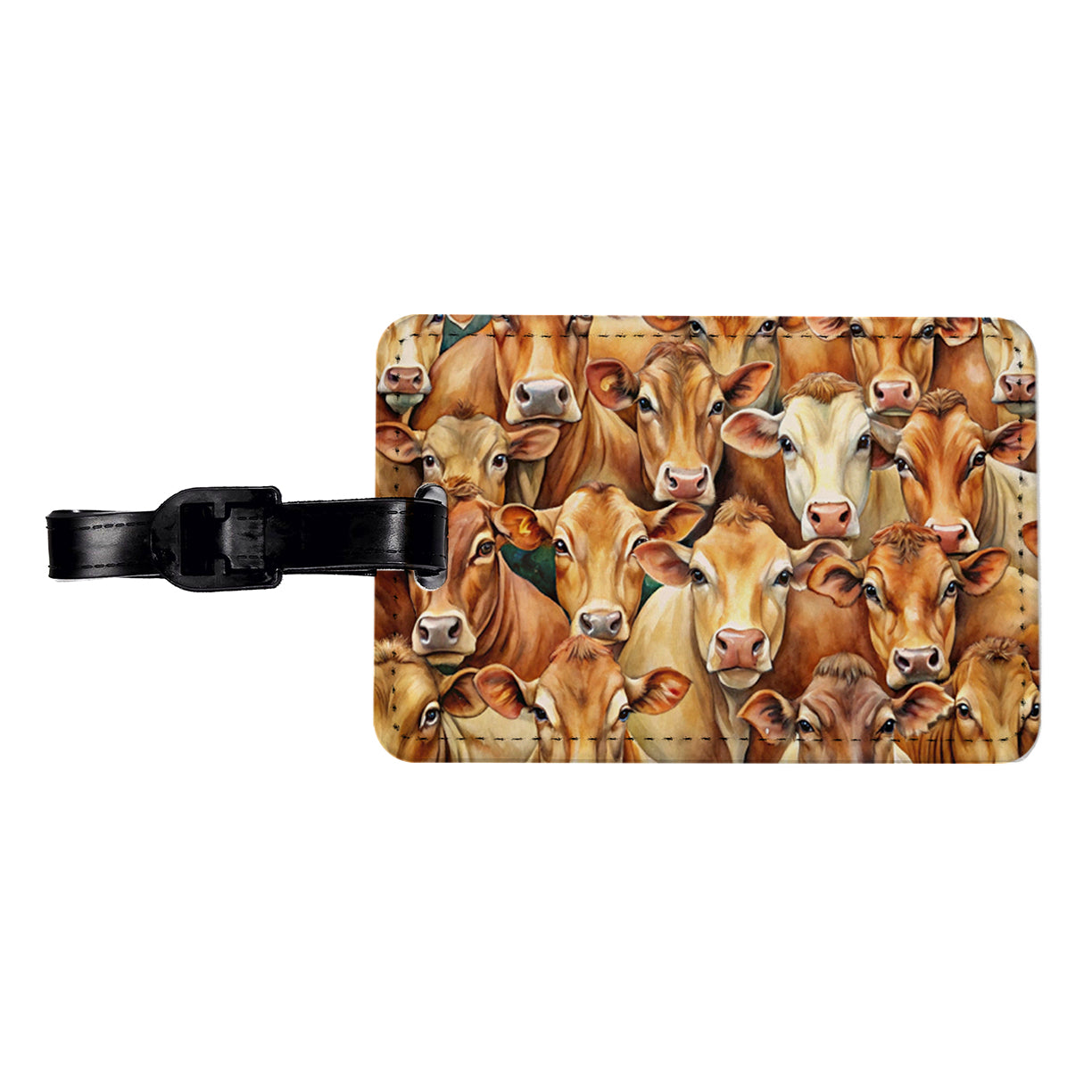 Bunch Of Brown Cow Faces Travel Faux Leather Luggage Tag